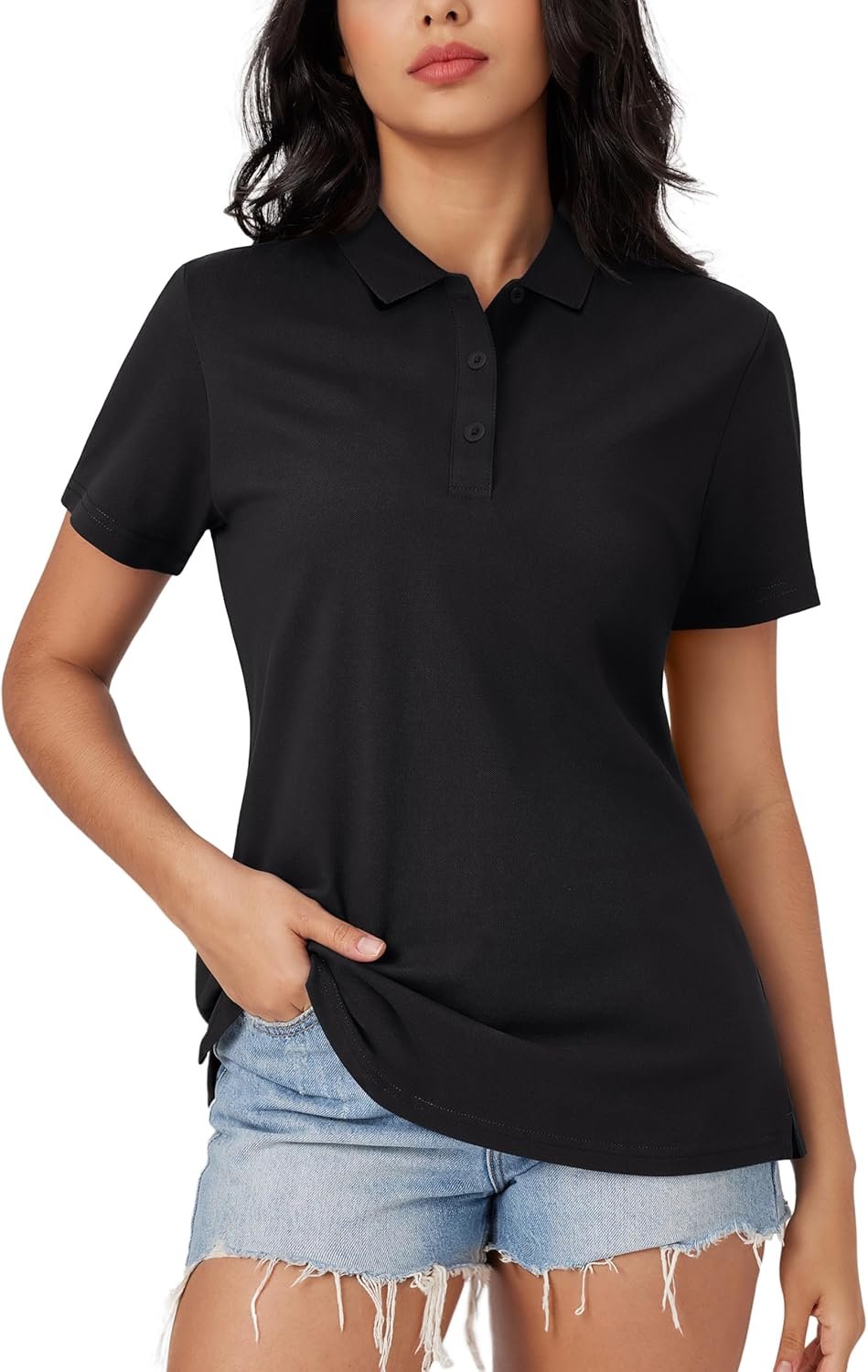 MAGCOMSEN Women’s Polo Shirts Cotton 3-Button Short Sleeve Collared Tops Summer Cool Shirt Uniform Casual Shirts