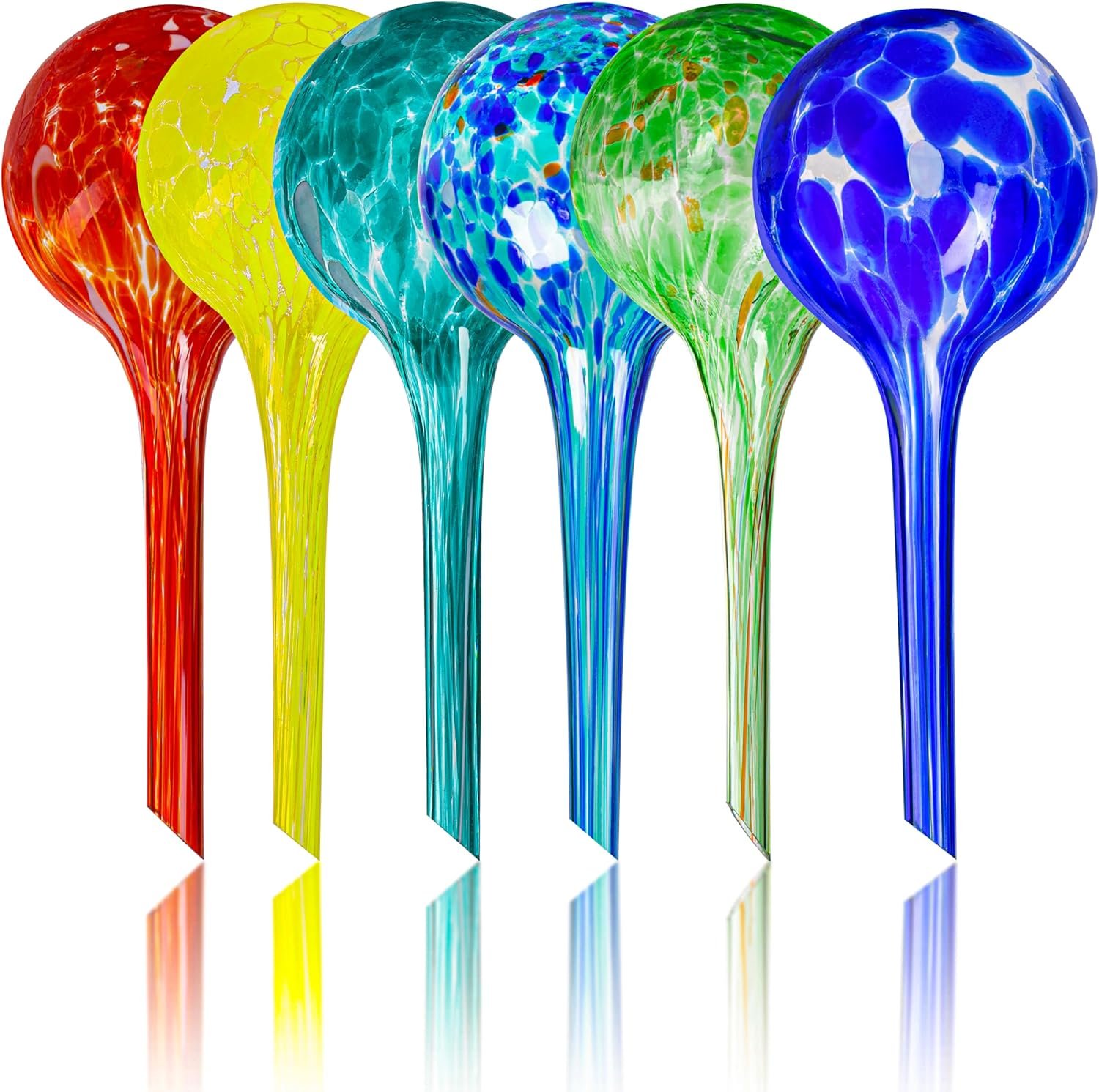 Plant Watering Globes Set of 6 – Small Glass Self Watering Bulbs for Indoor & Outdoor Plants – Multicolor Passive Watering Devices for Short-Term Soil Moisture Support