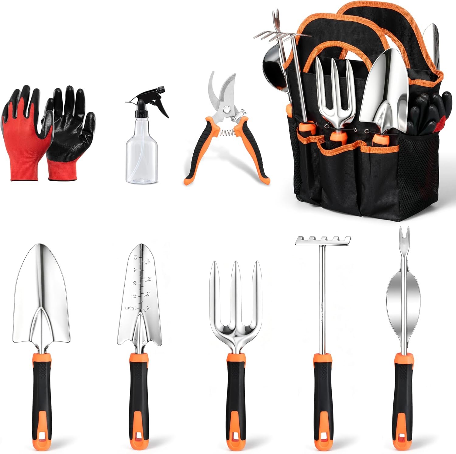 9-Piece Stainless Steel Garden Tools Set, HaSteeL Outdoors Gardening Hand Utensils Kit with Storage Bag, Rust Resistant, Heavy Duty, Gift for Women/Man/Gardeners
