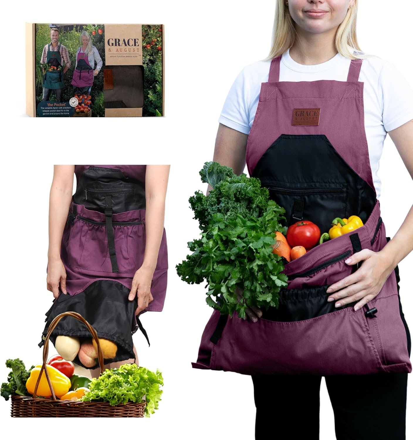 Gardening Apron with Pockets for Women & Men – Garden Apron 7 Pockets & Internal Drawstring Bag – Great Gift