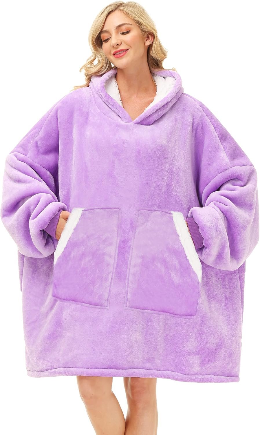 Kipswiza Oversized Wearable Blanket Hoodie for Women & Men, Cozy Sherpa Fleece Blankets Sweatshirt Lounging Pullover Birthday Gifts for Mom Sisters Girls Boys, Purple