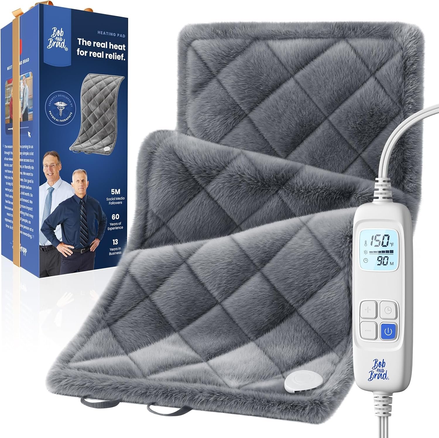 BOB AND BRAD Far Infrared Weighted Heating Pad Back, Neck and Shoulder Comfort, Large 12″x24″ Electric Heat Pad with Hands-Free Strap, Moist Heat & Auto Off, FSA-HSA Eligible Gifts for Men Women