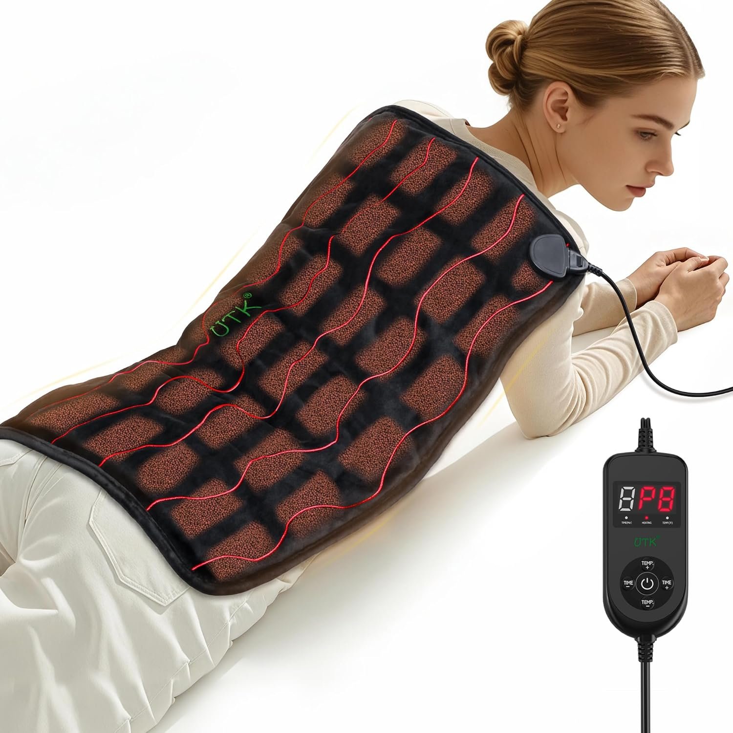 UTK Weighted Heating Pad for Back & Period Pain, 30s Fast Heat, 5X Deeper Far Infrared Heat Pad, 24″X20″ Extra Large for Neck Shoulders,6 Heat Settings,2H Auto Off,Birthday Gifts for Women Men Mom Dad