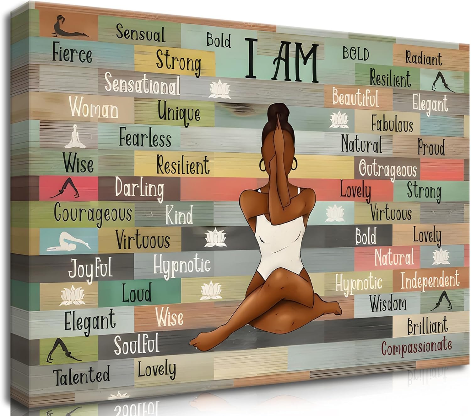 Framed Inspirational Wall Art Motivational Canvas Print for Home and Office Decor Black Women picture Yoga Meditation Poster Positive Affirmation Artwork Modern Colorful Wall Decoration for Living Room, Bedroom, or GYM12x16in