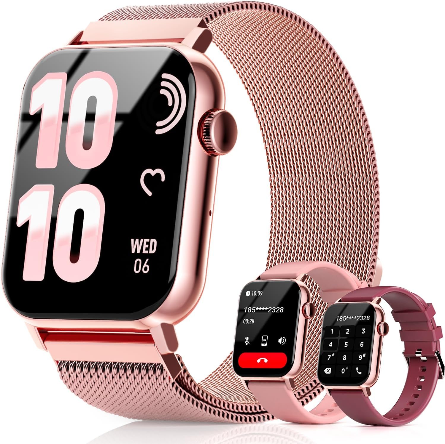 Trendia Smart Watches for Women, 1.83” HD Fitness Tracker with Answer/Make Calls, Heart Rate/Sleep/SpO2 Monitor, 120+ Sport Modes, IP68 Waterproof, Compatible iPhone/Samsung/Android Rose Pink