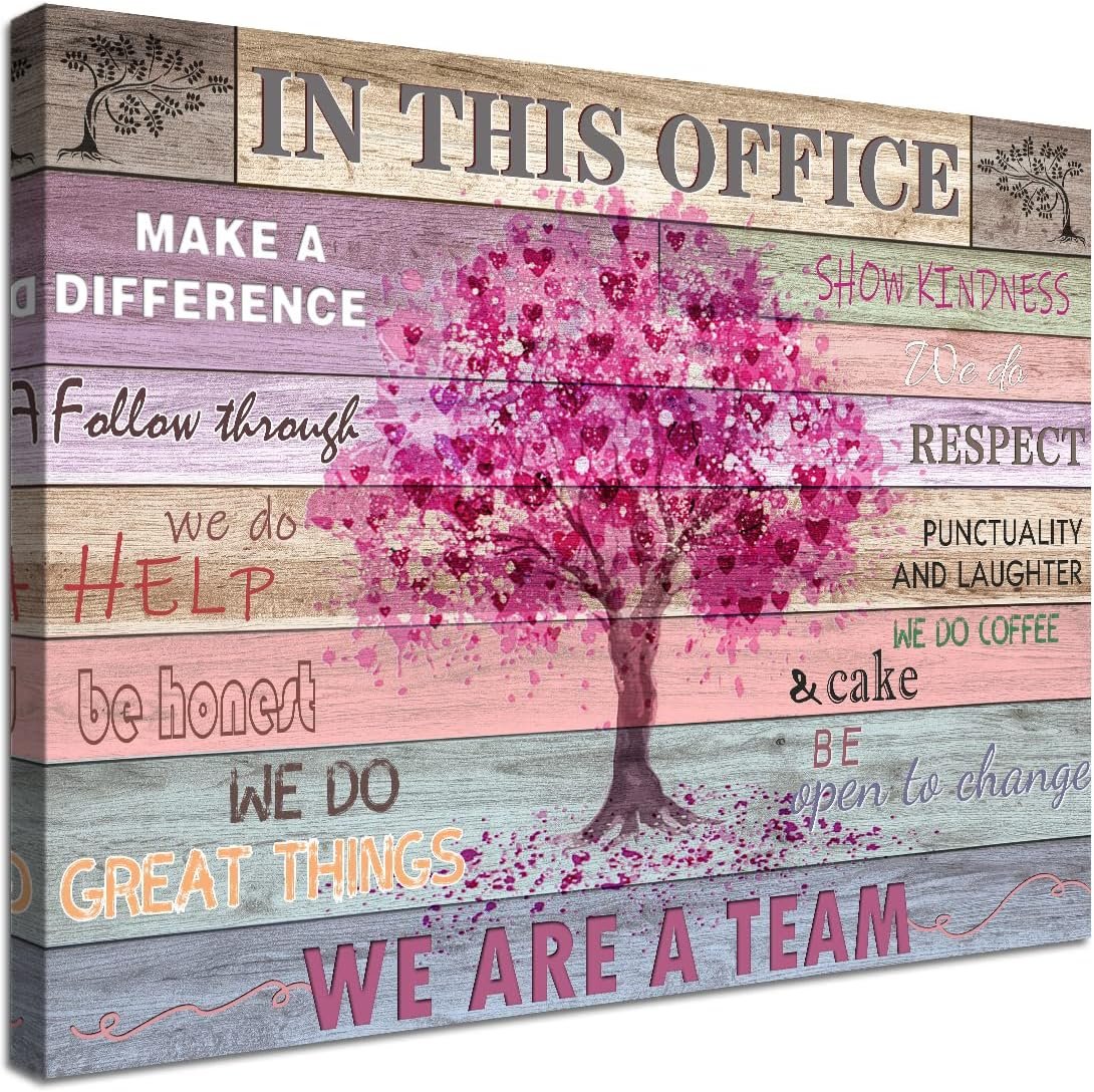 Pink Inspirational Wall Art for Office Women Motivational Quotes Phrases Poster Rustic Heart Tree Pictures Framed Wall Art Décor Contemporary Home Workspace Desk Decorations Gifts for Women 12x16inch