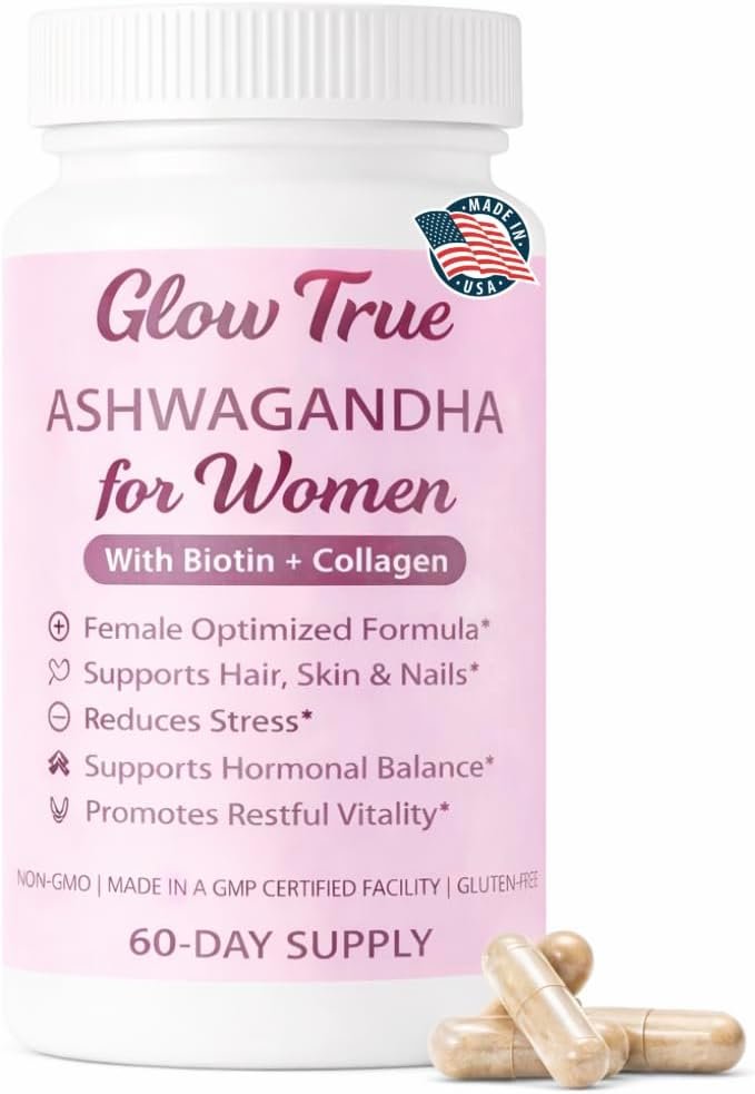Ashwagandha for Women with Biotin & Collagen – 500mg Female-Optimized Stress & Hormone Support, Hair Skin & Nails – Non-GMO, Gluten-Free Capsules, 60 Count – 2-Month Supply