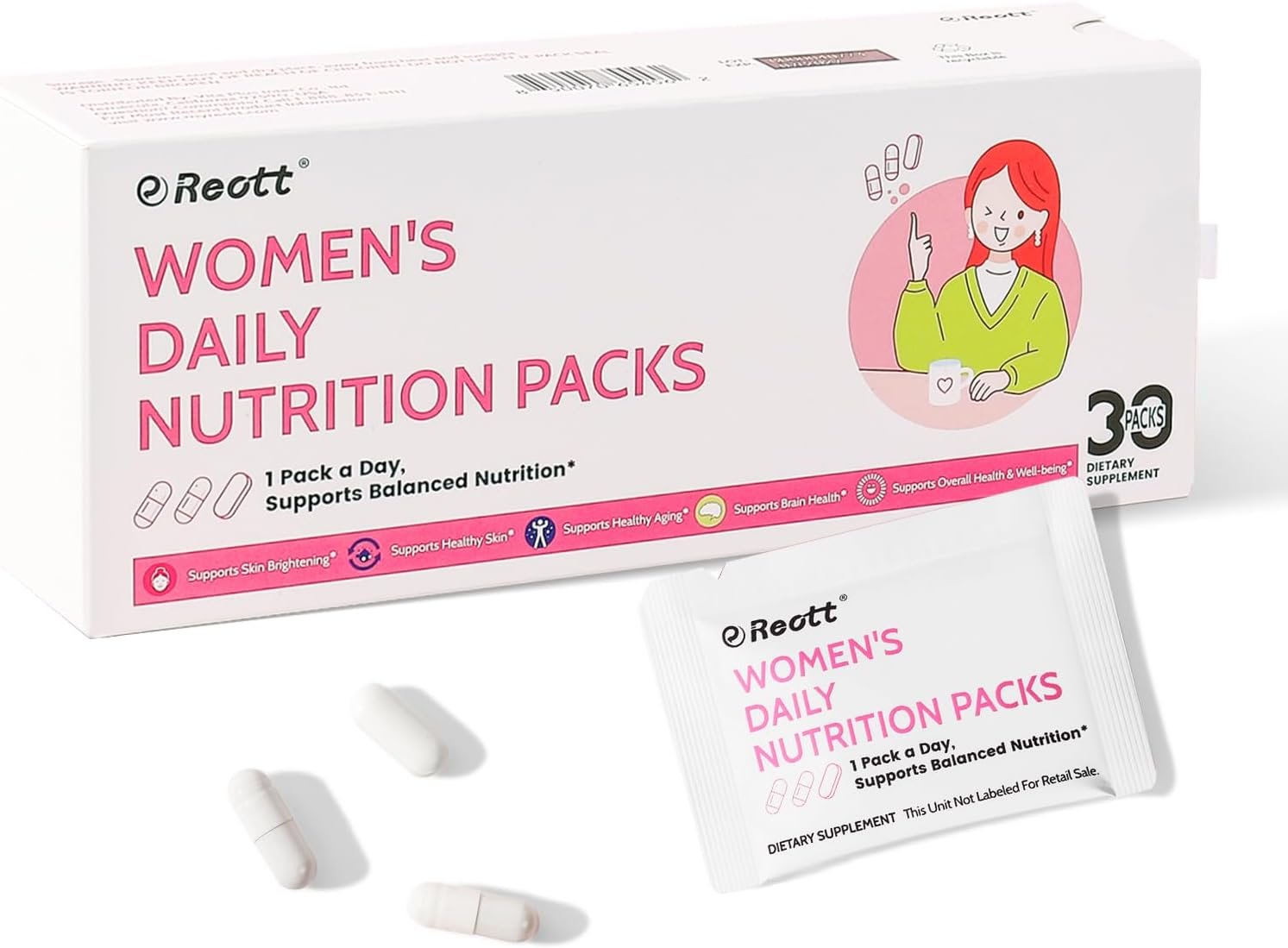 Women’s Daily Vitamin Packs with Collagen Peptide, PQQ, 4-IN-1 Multivitamins For Women Health Supports Immune Health, Skin, Brain, Bone Strength & Overall Well-Being, 30-Day Travel Essentials Supply