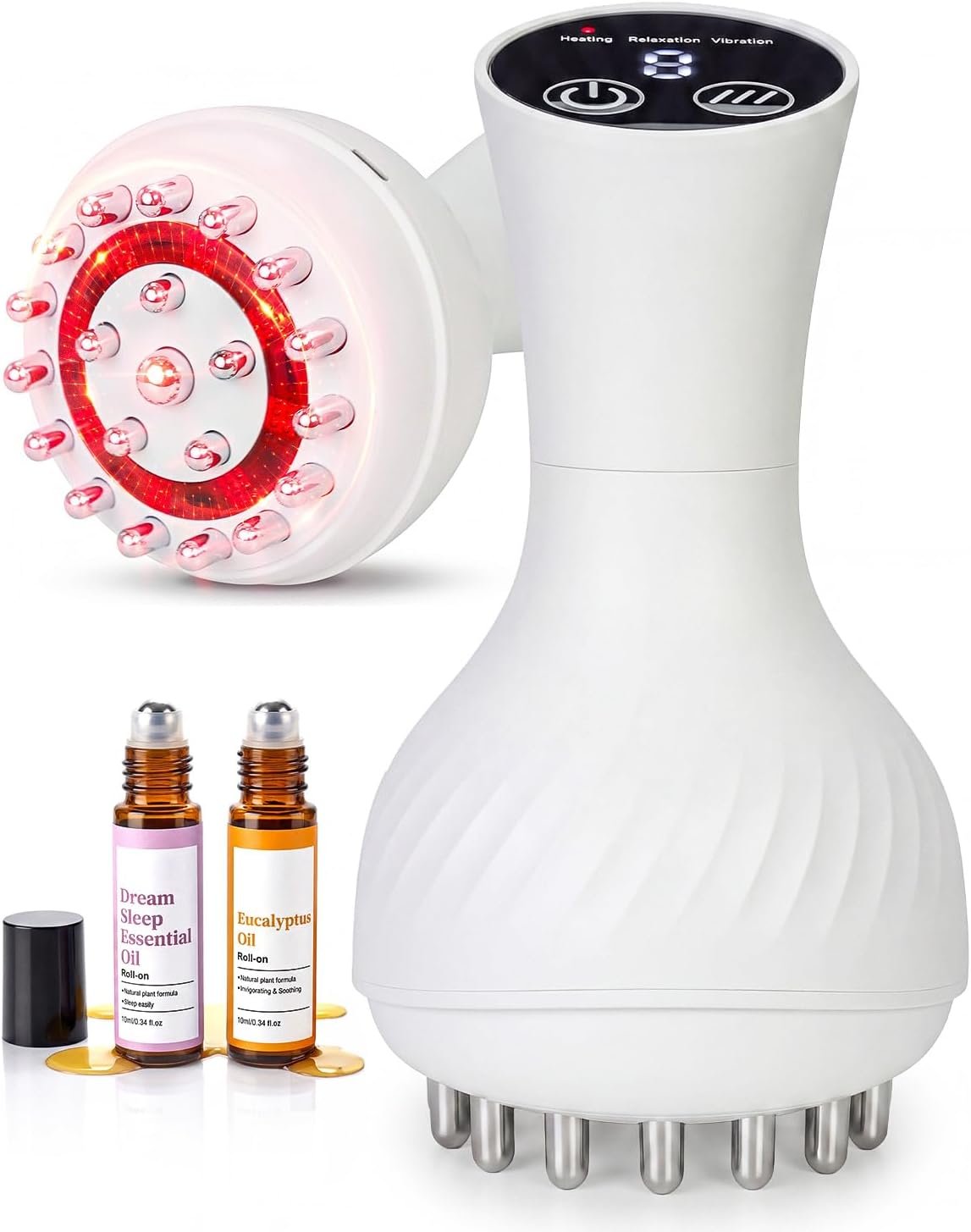 Lymphatic Drainage Massager, Anti Cellulite Body Tool with Heat, Vibration, Microcurrent & Red Light, Body Sculpting Device for Arms Legs Belly, Includes Lavender & Eucalyptus Essential Oils