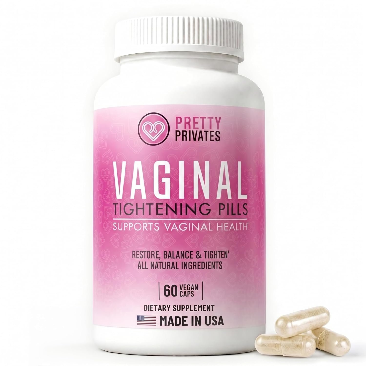 Pretty Privates Vaginal Moisture & Tightening Pills, 60 Capsules | With Kacip Fatimah, Manjakani, Kayu Rapet & Noni Fruit for elasticity, moisture and wetness support and pH balance.