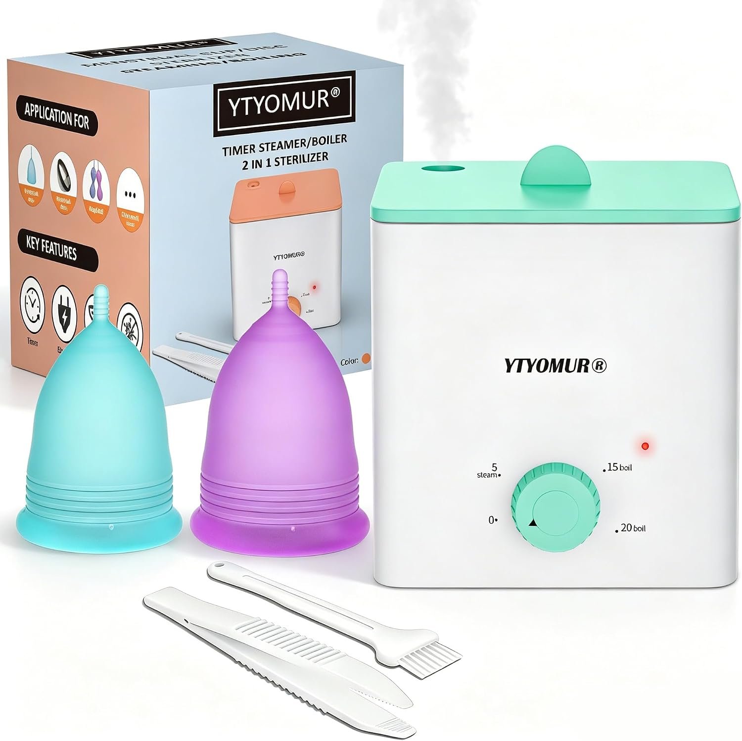 YTYOMUR Menstrual Cups with Sterilizer, 2 Reusable Period Cups for Women, Tampon and Pad Alternative, Feminine Cup with Cleaner Set