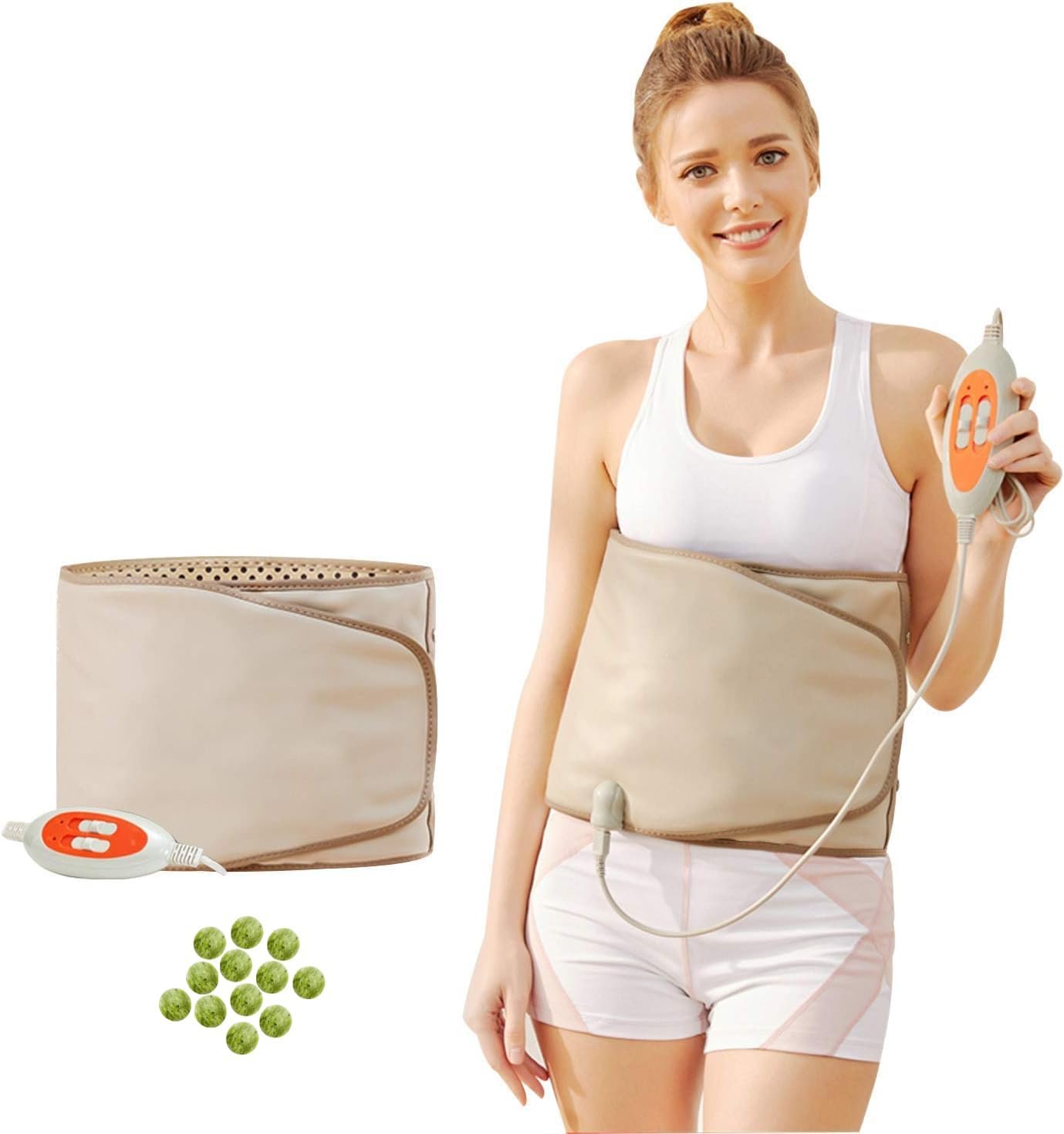 Electric Slimming Heating Belt-with 12 Natural Jade Tourmalines Hot Compress and Vibration Function-360° Full Circle Heating-Help Relieve Back and Waist Pain-50×11 Inches PU Material
