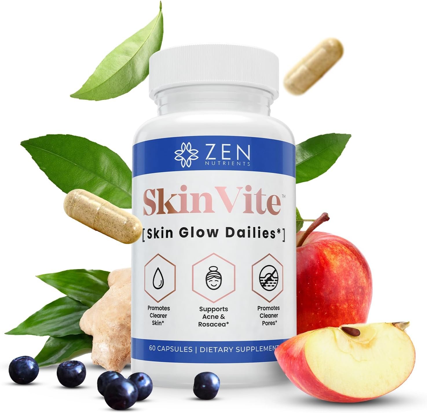 Zen Nutrients SkinVite Natural Skin Supplement for Women, Men & Teens – Hormonal Breakouts & Clear Skin Support Supplement – Detoxifying Vitamin for Acne and Digestion Support