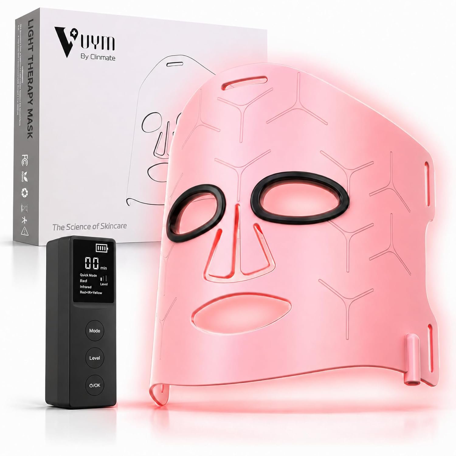 Infrared Red Light Therapy Mask for Face, Cordless Skincare Device | 36J/cm² High-Energy, 292 Light Spot, 830nm NIR, 633nm Red & 590nm Amber, 4.6oz Portable Rechargeable Mask, Gen 2 Pink