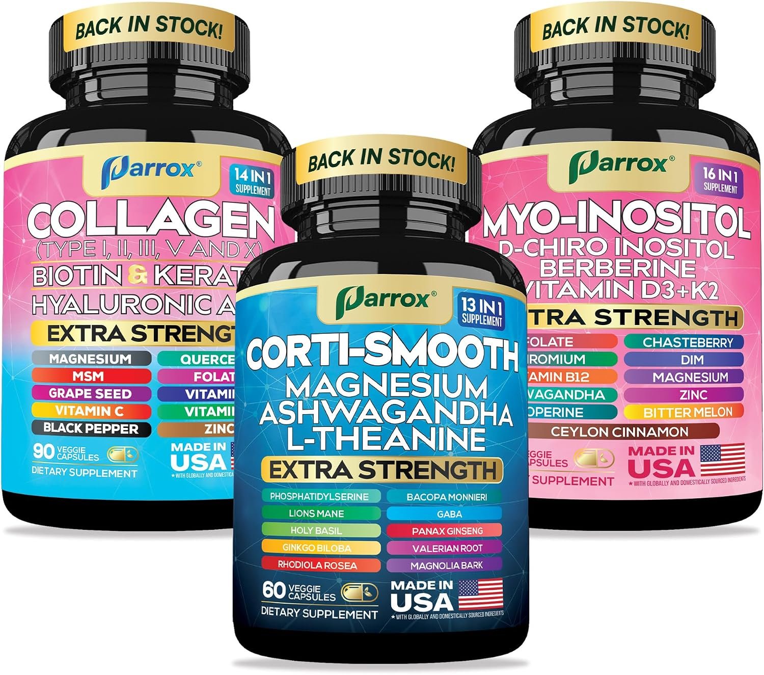 Collagen, Myo-Inositol & Cortisol Bundle, Berberine, She Shines Set | Collagen I-X, Biotin, Keratin, Myo & D-Chiro Inositol, Berberine, Magnesium, Ashwagandha, L-Theanine