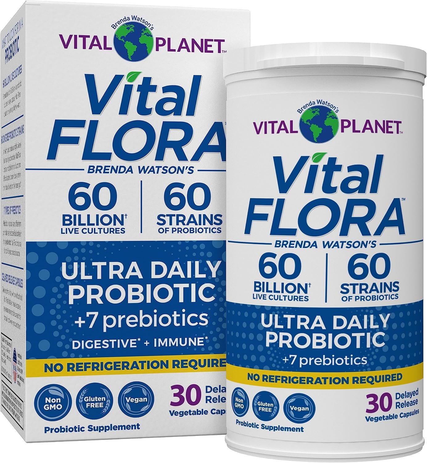 Vital Planet – Vital Flora Ultra Daily Probiotic 60 Billion CFU, 60 Diverse Strains, 7 Organic Prebiotics, Immune Support, Digestive Health Shelf Stable Probiotics for Women and Men 30 Capsules