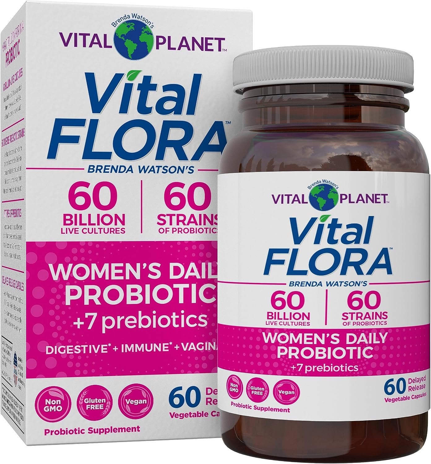 Vital Planet – Vital Flora Women’s Daily Probiotic 60 Billion CFU, 60 Diverse Strains, 7 Organic Prebiotics, Vaginal and Immune Support, Bloating, Digestive Health Probiotics for Women 60 Capsules